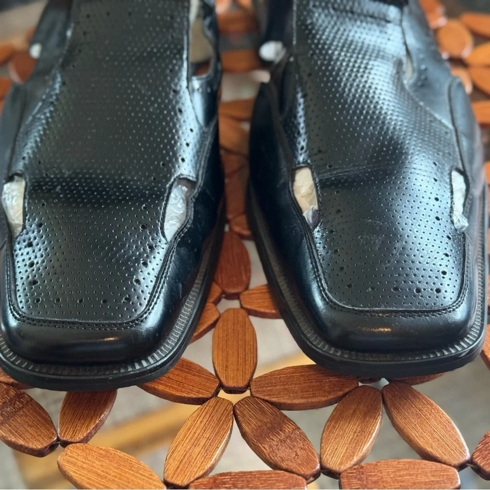 Stacy Adams Black Perforated Cap Toe Slingback City Sandal Size 13